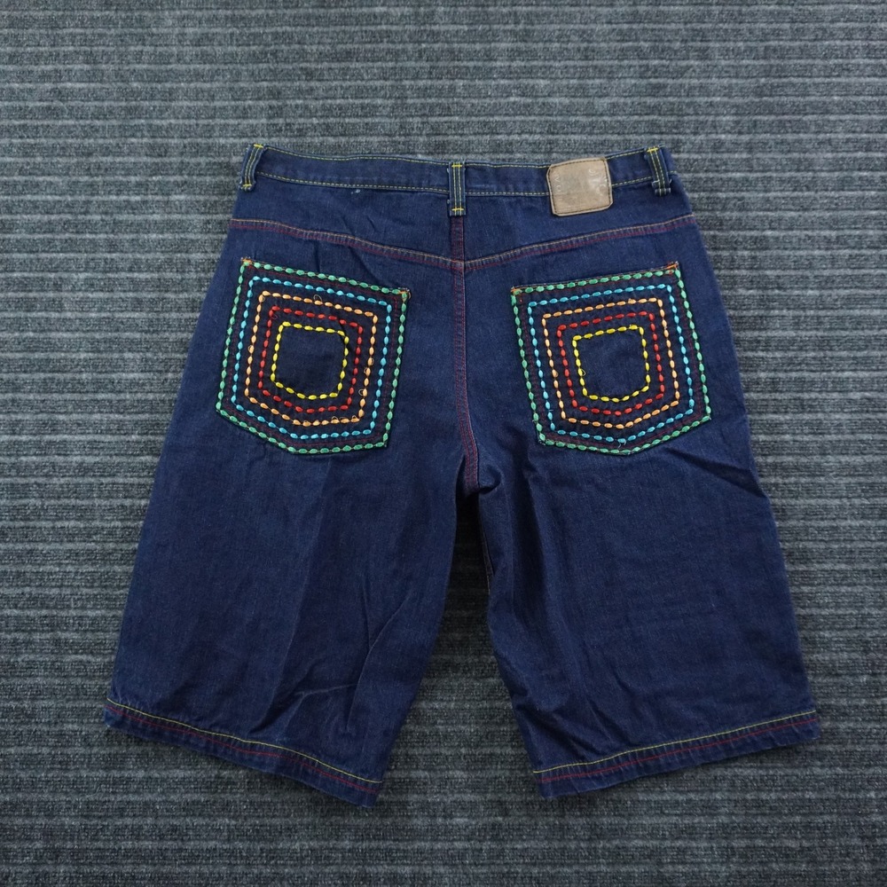 Red Ape Denim Shorts Mens 40 Blue Rainbow Contrast Stitch Embroidered Y2K